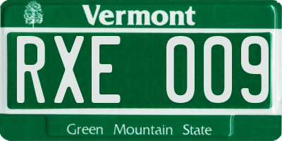 VT license plate RXE009
