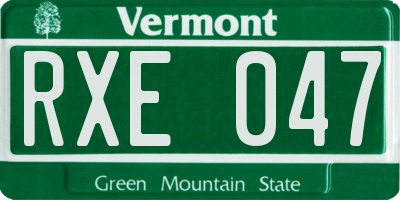 VT license plate RXE047