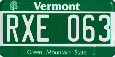 VT license plate RXE063