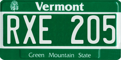 VT license plate RXE205