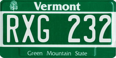 VT license plate RXG232