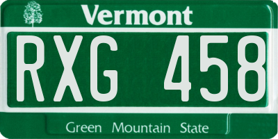 VT license plate RXG458
