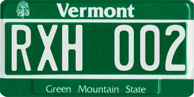 VT license plate RXH002