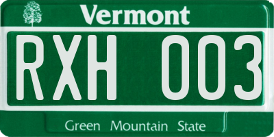 VT license plate RXH003