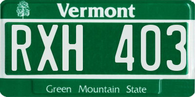 VT license plate RXH403