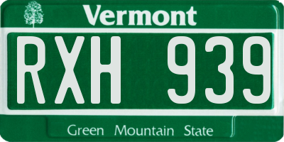VT license plate RXH939