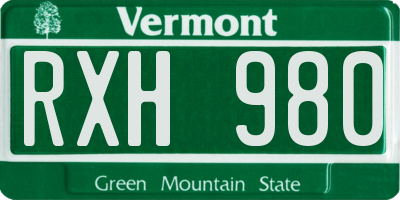 VT license plate RXH980