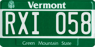 VT license plate RXI058