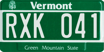 VT license plate RXK041