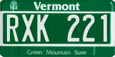 VT license plate RXK221