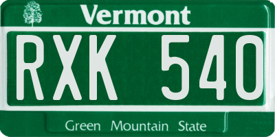 VT license plate RXK540