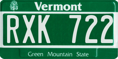 VT license plate RXK722