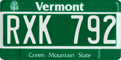 VT license plate RXK792