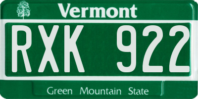 VT license plate RXK922