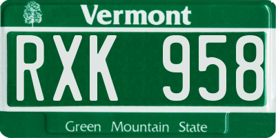 VT license plate RXK958