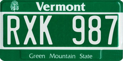 VT license plate RXK987