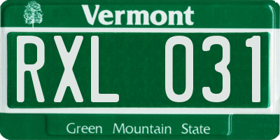 VT license plate RXL031