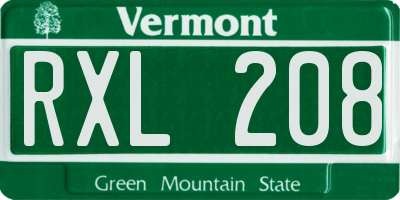 VT license plate RXL208