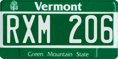 VT license plate RXM206