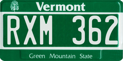 VT license plate RXM362