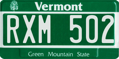 VT license plate RXM502