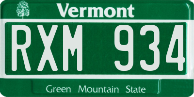 VT license plate RXM934