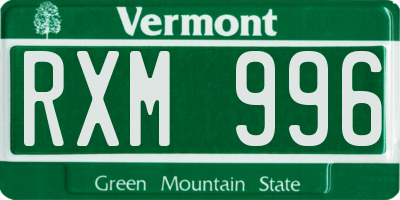 VT license plate RXM996