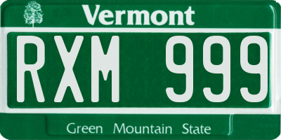 VT license plate RXM999
