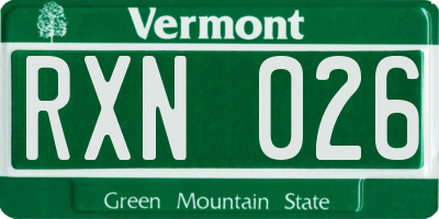 VT license plate RXN026