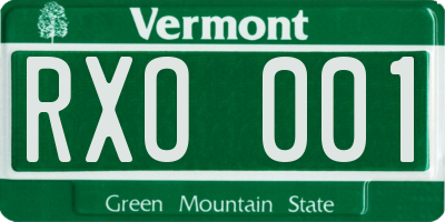 VT license plate RXO001