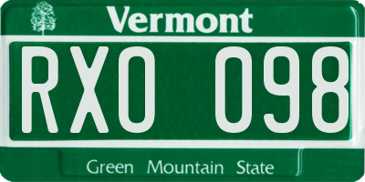 VT license plate RXO098