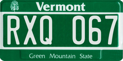 VT license plate RXQ067