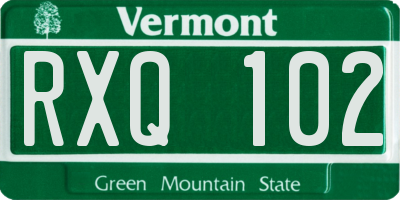 VT license plate RXQ102