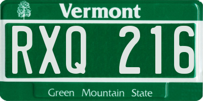 VT license plate RXQ216