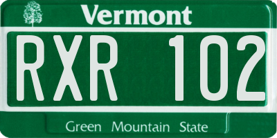 VT license plate RXR102