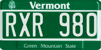 VT license plate RXR980