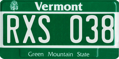 VT license plate RXS038