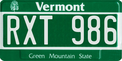 VT license plate RXT986