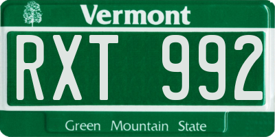 VT license plate RXT992