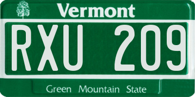 VT license plate RXU209