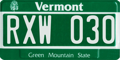 VT license plate RXW030