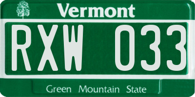 VT license plate RXW033