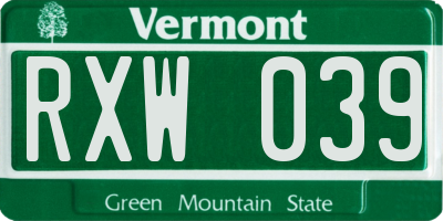 VT license plate RXW039