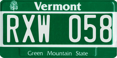 VT license plate RXW058