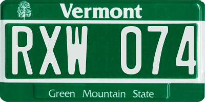 VT license plate RXW074