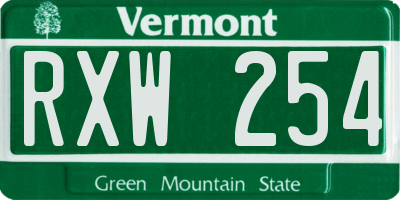 VT license plate RXW254