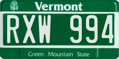 VT license plate RXW994