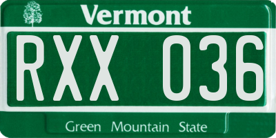 VT license plate RXX036