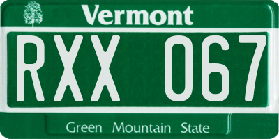 VT license plate RXX067