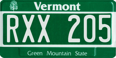 VT license plate RXX205